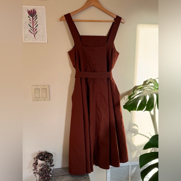 Kowtow Midi Dress in Rust S EUC Square Neckline Belted organic cotton - Picture 4 of 7